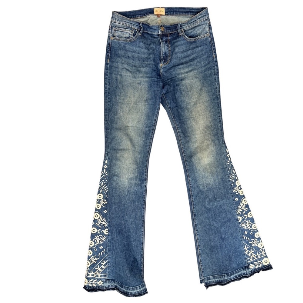 Driftwood Farrah Flare Jeans Embroidered Inset Blue 29x34 - Picture 2 of 5